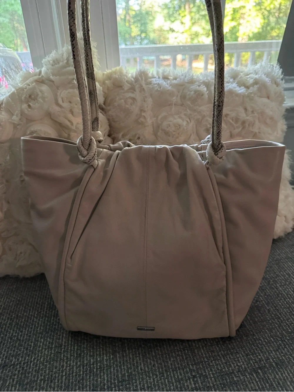 Vince Camuto Light Taupe Hobo Tote with Snake Rope Handles